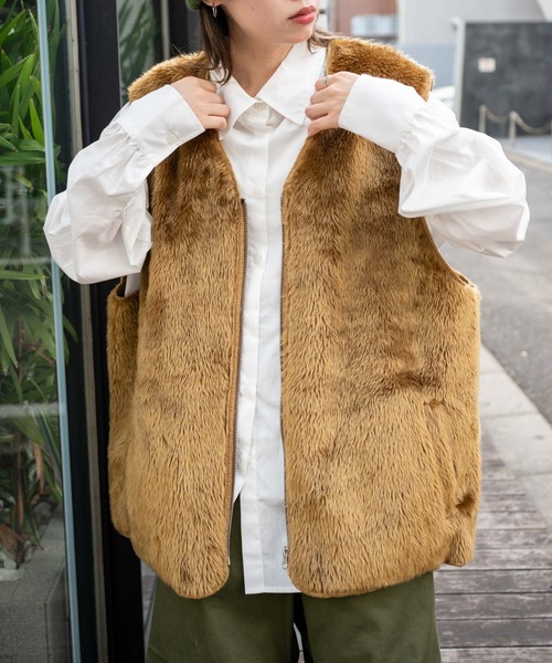 WEGO(ウィゴー)の「WEGO/フェイクファーBIGベスト(ベスト・メンズ・ブラウン/グレー/カーキ・FREE)」の21枚目の写真