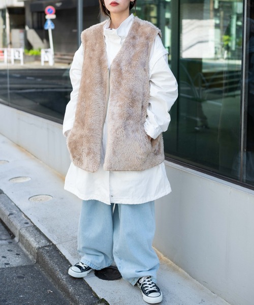 WEGO(ウィゴー)の「WEGO/フェイクファーBIGベスト(ベスト・メンズ・ブラウン/グレー/カーキ・FREE)」の16枚目の写真