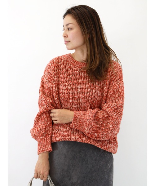 Lugnoncure（ルノンキュール）の「スラブ混ミックスヤーンニット（ニット/セーター・レディース・オレンジ/ミント/チャコール・ﾌﾘ-）」の3枚目の写真