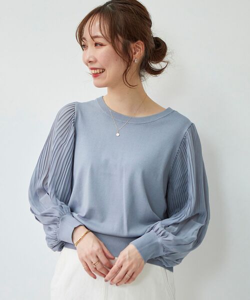 le.coeur blanc（ルクールブラン）の「シフォンプリーツニット（ニット/セーター・レディース・グレイッシュベージュ/ブルー/ブラック・38）」の18枚目の写真