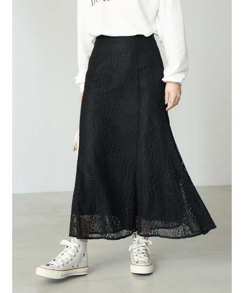 earth music&ecology（アースミュージックアンドエコロジー）の「切り替えマーメイドレーススカート（スカート・レディース・ブラック/オフホワイト/イエロー・FREE）」の7枚目の写真