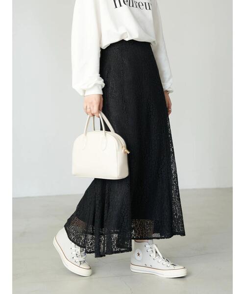 earth music&ecology（アースミュージックアンドエコロジー）の「切り替えマーメイドレーススカート（スカート・レディース・ブラック/オフホワイト/イエロー・FREE）」の8枚目の写真