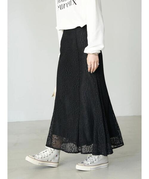 earth music&ecology（アースミュージックアンドエコロジー）の「切り替えマーメイドレーススカート（スカート・レディース・ブラック/オフホワイト/イエロー・FREE）」の9枚目の写真