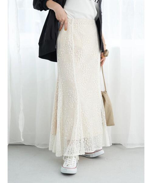 earth music&ecology（アースミュージックアンドエコロジー）の「切り替えマーメイドレーススカート（スカート・レディース・ブラック/オフホワイト/イエロー・FREE）」の14枚目の写真