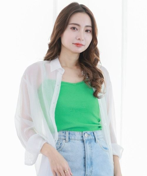 clear（クリア）の「リブキャミソール（Tシャツ/カットソー・レディース・ブラック/オフホワイト/ピンク/ミント/モカ/ライトベージュ/グレイッシュベージュ/グリーン・F）」の6枚目の写真