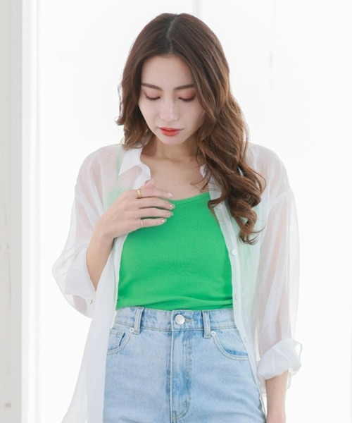 clear（クリア）の「リブキャミソール（Tシャツ/カットソー・レディース・ブラック/オフホワイト/ピンク/ミント/モカ/ライトベージュ/グレイッシュベージュ/グリーン・F）」の16枚目の写真