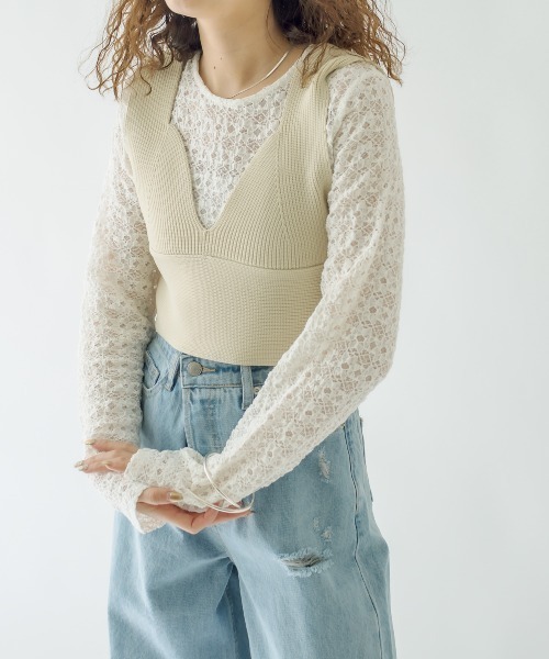 mystic(ミスティック)の「ニットビスチェ(ベスト・レディース・ブラック/ベージュ/オフホワイト・FREE)」の5枚目の写真