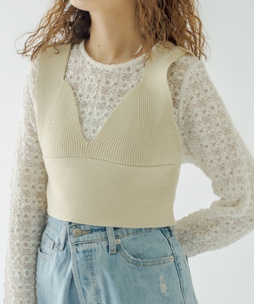 mystic(ミスティック)の「ニットビスチェ(ベスト・レディース・ブラック/ベージュ/オフホワイト・FREE)」の4枚目の写真