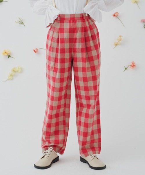 MERLOT（メルロー）の「ビッグチェックストレートパンツ/セットアップ（その他パンツ・レディース・レッド/ネイビー・FREE）」の3枚目の写真