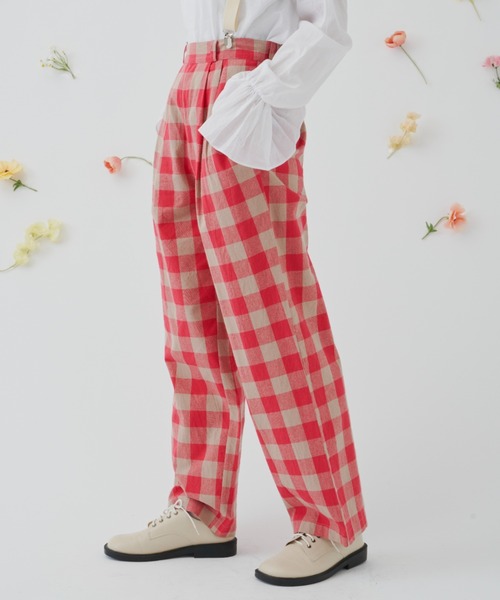 MERLOT（メルロー）の「ビッグチェックストレートパンツ/セットアップ（その他パンツ・レディース・レッド/ネイビー・FREE）」の4枚目の写真