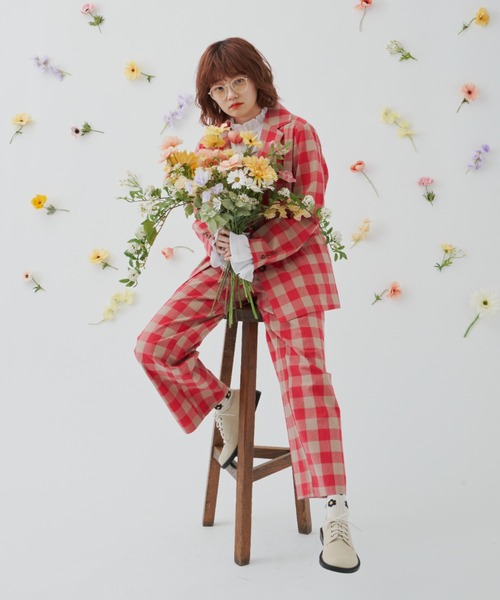 MERLOT（メルロー）の「ビッグチェックストレートパンツ/セットアップ（その他パンツ・レディース・レッド/ネイビー・FREE）」の9枚目の写真