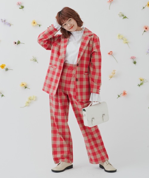 MERLOT（メルロー）の「ビッグチェックストレートパンツ/セットアップ（その他パンツ・レディース・レッド/ネイビー・FREE）」の10枚目の写真