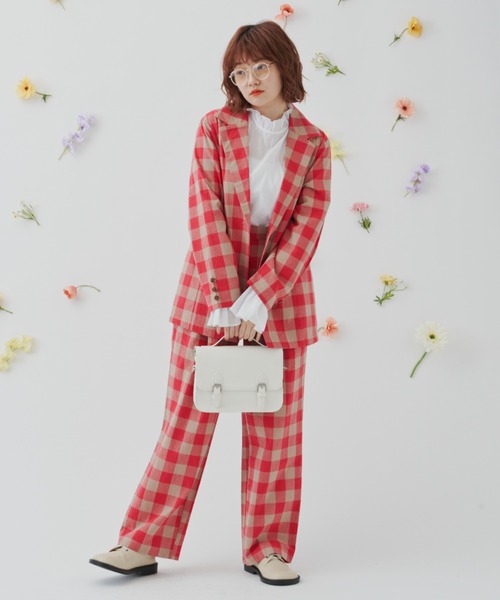 MERLOT（メルロー）の「ビッグチェックストレートパンツ/セットアップ（その他パンツ・レディース・レッド/ネイビー・FREE）」の11枚目の写真