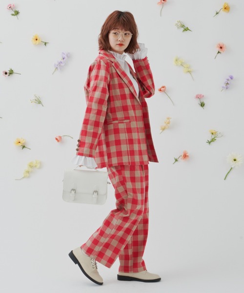 MERLOT（メルロー）の「ビッグチェックストレートパンツ/セットアップ（その他パンツ・レディース・レッド/ネイビー・FREE）」の12枚目の写真