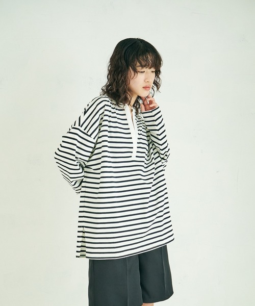 4youstory（フォーユーストーリー）の「【4youstory】ボーダーキーネックプルオーバー（Tシャツ/カットソー・レディース・ブラック/オレンジ/ブルー・FREE）」の4枚目の写真