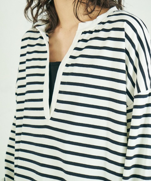 4youstory（フォーユーストーリー）の「【4youstory】ボーダーキーネックプルオーバー（Tシャツ/カットソー・レディース・ブラック/オレンジ/ブルー・FREE）」の6枚目の写真