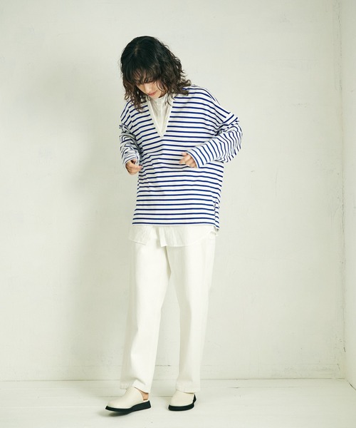 4youstory（フォーユーストーリー）の「【4youstory】ボーダーキーネックプルオーバー（Tシャツ/カットソー・レディース・ブラック/オレンジ/ブルー・FREE）」の7枚目の写真