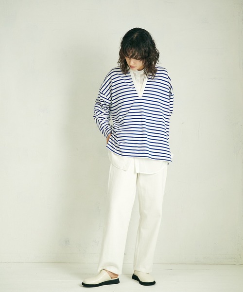 4youstory（フォーユーストーリー）の「【4youstory】ボーダーキーネックプルオーバー（Tシャツ/カットソー・レディース・ブラック/オレンジ/ブルー・FREE）」の8枚目の写真