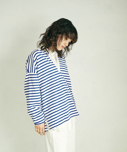 4youstory（フォーユーストーリー）の「【4youstory】ボーダーキーネックプルオーバー（Tシャツ/カットソー・レディース・ブラック/オレンジ/ブルー・FREE）」の9枚目の写真