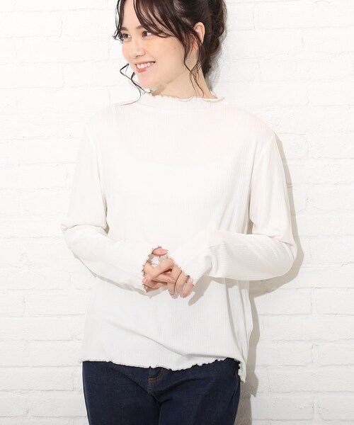 Cutie Blonde（キューティーブロンド）の「◆【S-L】チョビハイネックメロウインナープルオーバー（Tシャツ/カットソー・レディース・オフホワイト/ブラック/グリーン・01/02/03）」の4枚目の写真