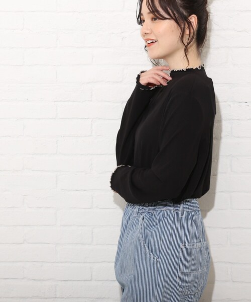 Cutie Blonde（キューティーブロンド）の「◆【S-L】チョビハイネックメロウインナープルオーバー（Tシャツ/カットソー・レディース・オフホワイト/ブラック/グリーン・01/02/03）」の13枚目の写真