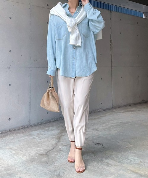 DouDou（ドゥドゥ）の「裾プリーツパンツ（その他パンツ・レディース・ブラック/ライトベージュ・FREE）」の3枚目の写真