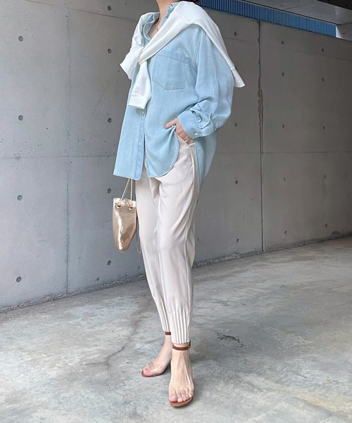 DouDou（ドゥドゥ）の「裾プリーツパンツ（その他パンツ・レディース・ブラック/ライトベージュ・FREE）」の4枚目の写真