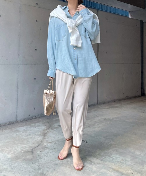 DouDou（ドゥドゥ）の「裾プリーツパンツ（その他パンツ・レディース・ブラック/ライトベージュ・FREE）」の6枚目の写真