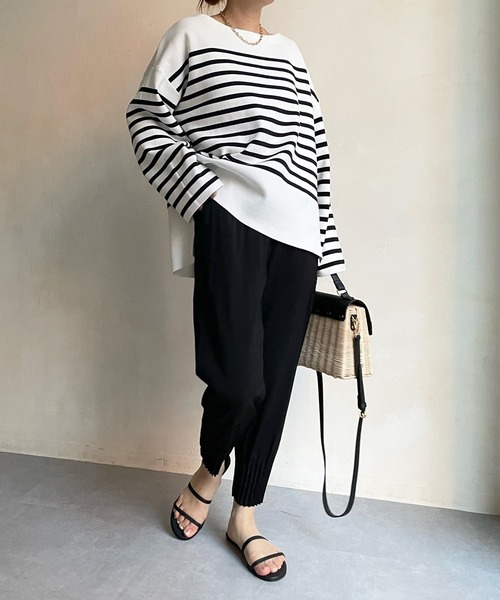 DouDou（ドゥドゥ）の「裾プリーツパンツ（その他パンツ・レディース・ブラック/ライトベージュ・FREE）」の19枚目の写真