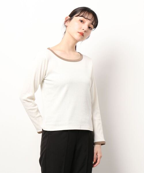 ehka sopo（エヘカソポ）の「バイカラークルーネック長袖カットソー（Tシャツ/カットソー・レディース・ブラック/オフホワイト/サックスブルー/キナリ・ﾌﾘ-）」の2枚目の写真