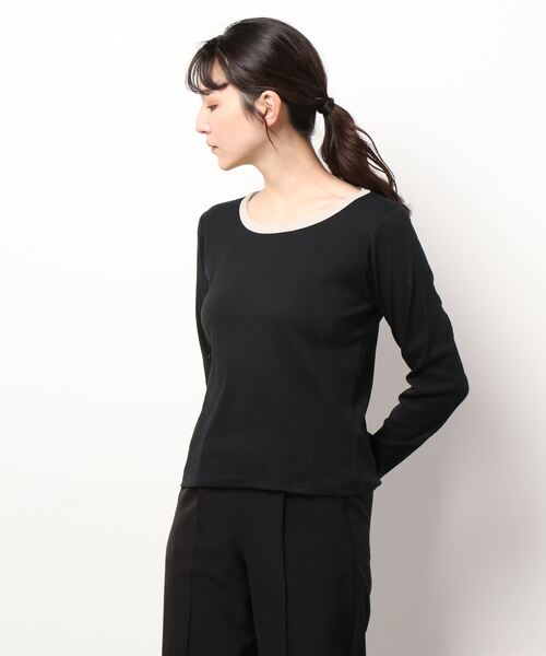 ehka sopo（エヘカソポ）の「バイカラークルーネック長袖カットソー（Tシャツ/カットソー・レディース・ブラック/オフホワイト/サックスブルー/キナリ・ﾌﾘ-）」の3枚目の写真