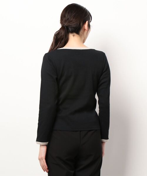 ehka sopo（エヘカソポ）の「バイカラークルーネック長袖カットソー（Tシャツ/カットソー・レディース・ブラック/オフホワイト/サックスブルー/キナリ・ﾌﾘ-）」の6枚目の写真