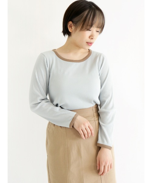 ehka sopo（エヘカソポ）の「バイカラークルーネック長袖カットソー（Tシャツ/カットソー・レディース・ブラック/オフホワイト/サックスブルー/キナリ・ﾌﾘ-）」の4枚目の写真