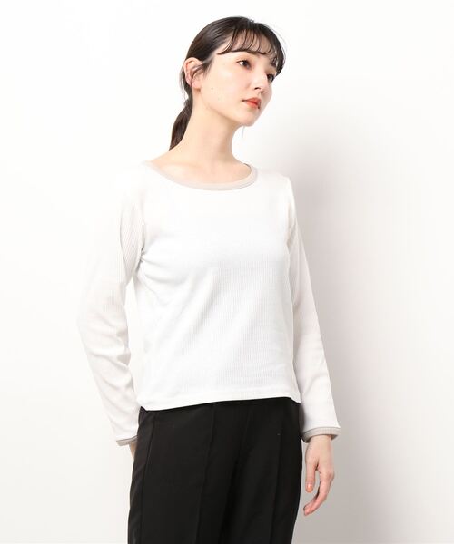 ehka sopo（エヘカソポ）の「バイカラークルーネック長袖カットソー（Tシャツ/カットソー・レディース・ブラック/オフホワイト/サックスブルー/キナリ・ﾌﾘ-）」の8枚目の写真