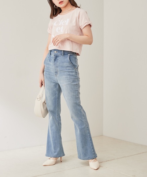 Chico（チコ）の「ショート丈フロッキーチビロゴTシャツ（Tシャツ/カットソー・レディース・アイボリー/ホワイト系2/ブラック/ライトピンク・FREE）」の21枚目の写真