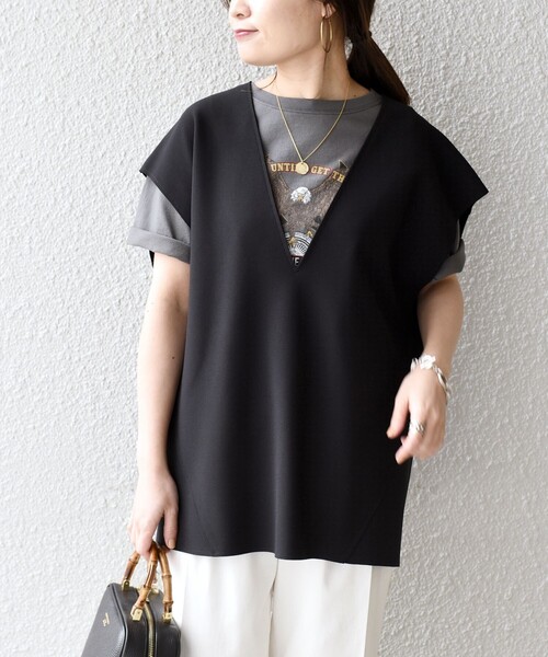 SHIPS（シップス）の「*〈手洗い可能〉梨地Vネックトップス◇（ベスト・レディース・ブラック/ベージュ/ダークブルー/ブルー系・ONE SIZE）」の11枚目の写真