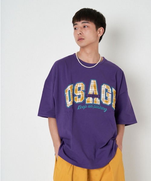 JACKROSE(ジャックローズ)の「JE-チェック.アップリケ・ロゴーSSTEE(Tシャツ/カットソー・メンズ・ホワイト/パープル/グリーン/マスタード・M/L)」の3枚目の写真