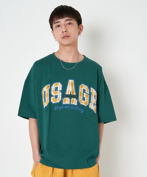 JACKROSE(ジャックローズ)の「JE-チェック.アップリケ・ロゴーSSTEE(Tシャツ/カットソー・メンズ・ホワイト/パープル/グリーン/マスタード・M/L)」の2枚目の写真