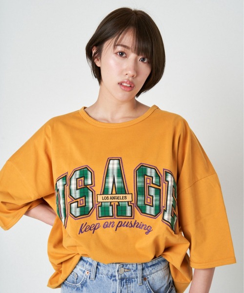 JACKROSE(ジャックローズ)の「JE-チェック.アップリケ・ロゴーSSTEE(Tシャツ/カットソー・メンズ・ホワイト/パープル/グリーン/マスタード・M/L)」の4枚目の写真