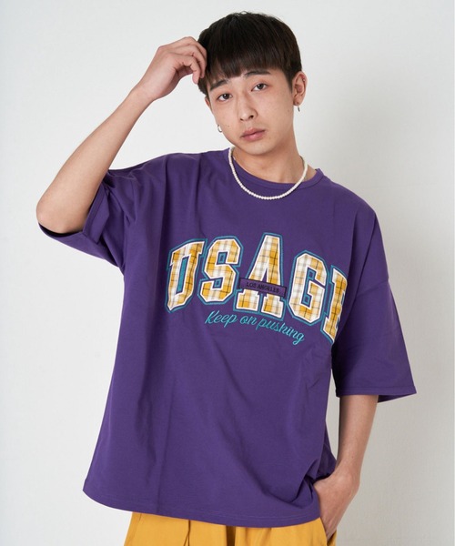 JACKROSE(ジャックローズ)の「JE-チェック.アップリケ・ロゴーSSTEE(Tシャツ/カットソー・メンズ・ホワイト/パープル/グリーン/マスタード・M/L)」の15枚目の写真