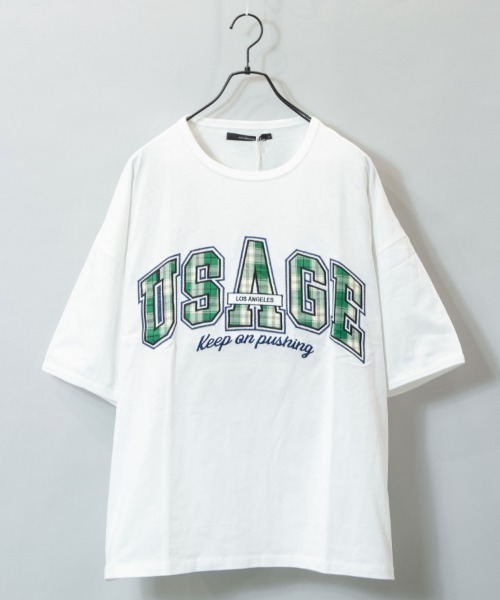 JACKROSE(ジャックローズ)の「JE-チェック.アップリケ・ロゴーSSTEE(Tシャツ/カットソー・メンズ・ホワイト/パープル/グリーン/マスタード・M/L)」の5枚目の写真