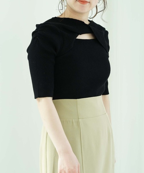 archives（アルシーヴ）の「２ＷＡＹフロントねじりリブニットプルオーバー（ニット/セーター・レディース・ブラック/ピンク/ブルー/アイボリー/ホワイト×ブラック・MEDIUM）」の4枚目の写真