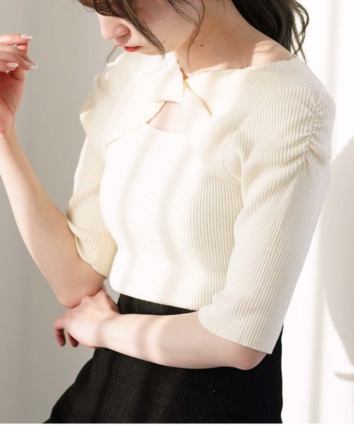 archives（アルシーヴ）の「２ＷＡＹフロントねじりリブニットプルオーバー（ニット/セーター・レディース・ブラック/ピンク/ブルー/アイボリー/ホワイト×ブラック・MEDIUM）」の13枚目の写真