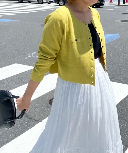 archives(アルシーヴ)の「ミラノリブ配色カーディガン(カーディガン/ボレロ・レディース・イエロー/オレンジ/ピンク/サックスブルー/ブラック/オフホワイト・MEDIUM)」の5枚目の写真