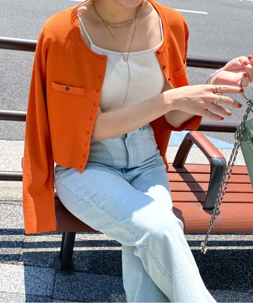 archives(アルシーヴ)の「ミラノリブ配色カーディガン(カーディガン/ボレロ・レディース・イエロー/オレンジ/ピンク/サックスブルー/ブラック/オフホワイト・MEDIUM)」の6枚目の写真