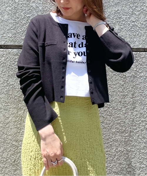 archives(アルシーヴ)の「ミラノリブ配色カーディガン(カーディガン/ボレロ・レディース・イエロー/オレンジ/ピンク/サックスブルー/ブラック/オフホワイト・MEDIUM)」の4枚目の写真