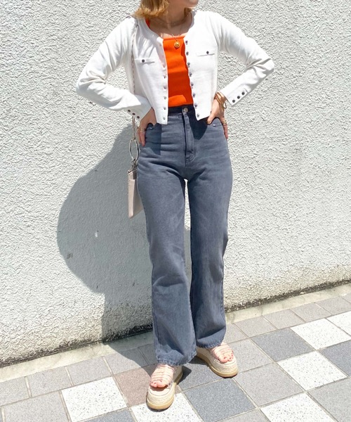 archives(アルシーヴ)の「ミラノリブ配色カーディガン(カーディガン/ボレロ・レディース・イエロー/オレンジ/ピンク/サックスブルー/ブラック/オフホワイト・MEDIUM)」の7枚目の写真