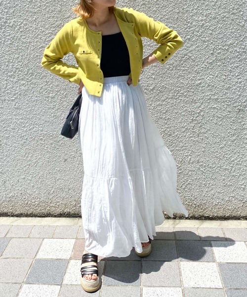 archives(アルシーヴ)の「ミラノリブ配色カーディガン(カーディガン/ボレロ・レディース・イエロー/オレンジ/ピンク/サックスブルー/ブラック/オフホワイト・MEDIUM)」の9枚目の写真