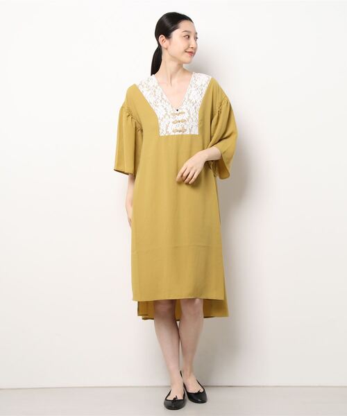 axes femme（アクシーズファム）の「チャイナ釦ゆったりロングワンピース（ワンピース・レディース・ブラック/イエロー/グリーン/ブルーグリーン・FREE）」の5枚目の写真