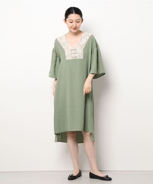 axes femme（アクシーズファム）の「チャイナ釦ゆったりロングワンピース（ワンピース・レディース・ブラック/イエロー/グリーン/ブルーグリーン・FREE）」の7枚目の写真